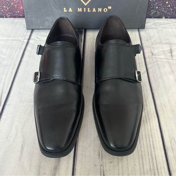 La Milano Men’s Double Monk Strap Black Leather Formal Dress Shoes Sz 9.5 - Picture 6 of 16